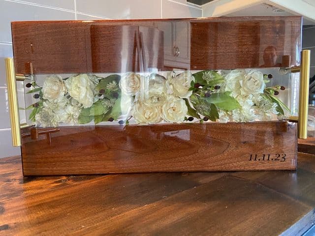 Wedding Bouquet Preservation in Resin and Live Edge Wood by K&M Creations - www.theweddingring.ca - listings -