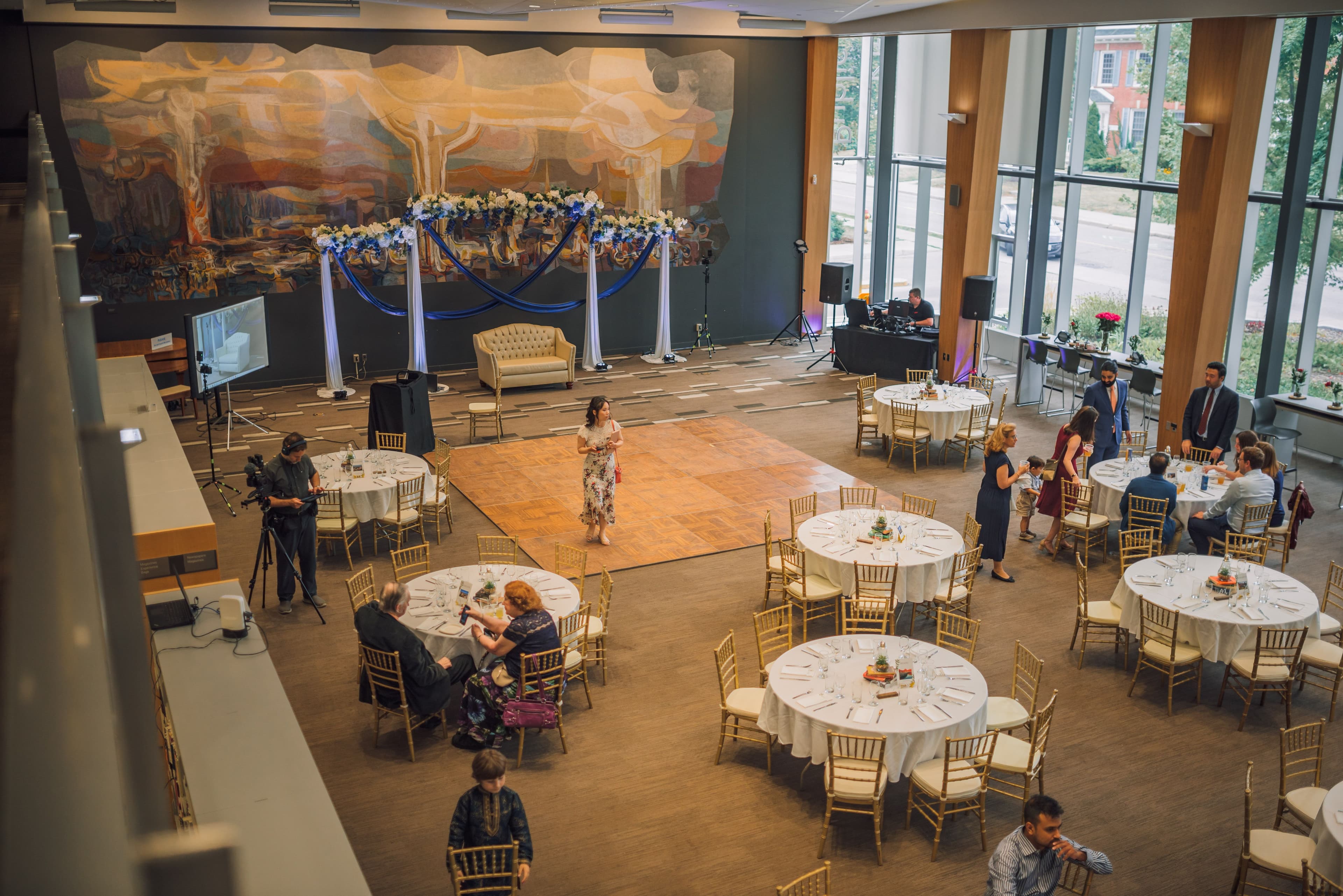 The Wedding Ring, Kitchener Public Library, Peter B Photography, KW wedding photographer, Kitchener wedding venue, Waterloo wedding venue, Cambridge wedding venue, overhead shot of reception table set-up