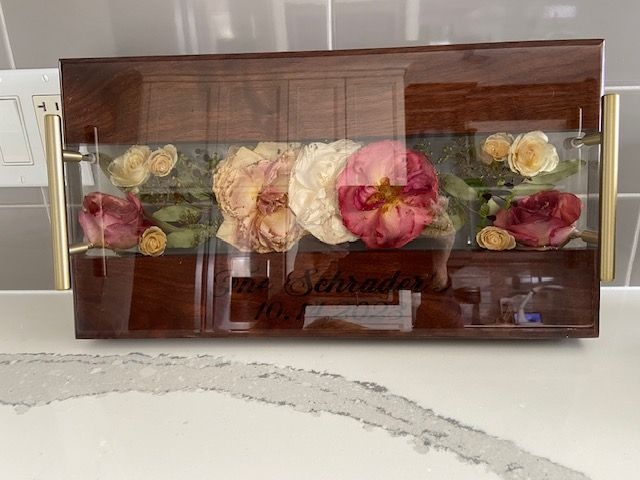 Wedding Bouquet Preservation in Resin and Live Edge Wood by K&M Creations - www.theweddingring.ca - listings -