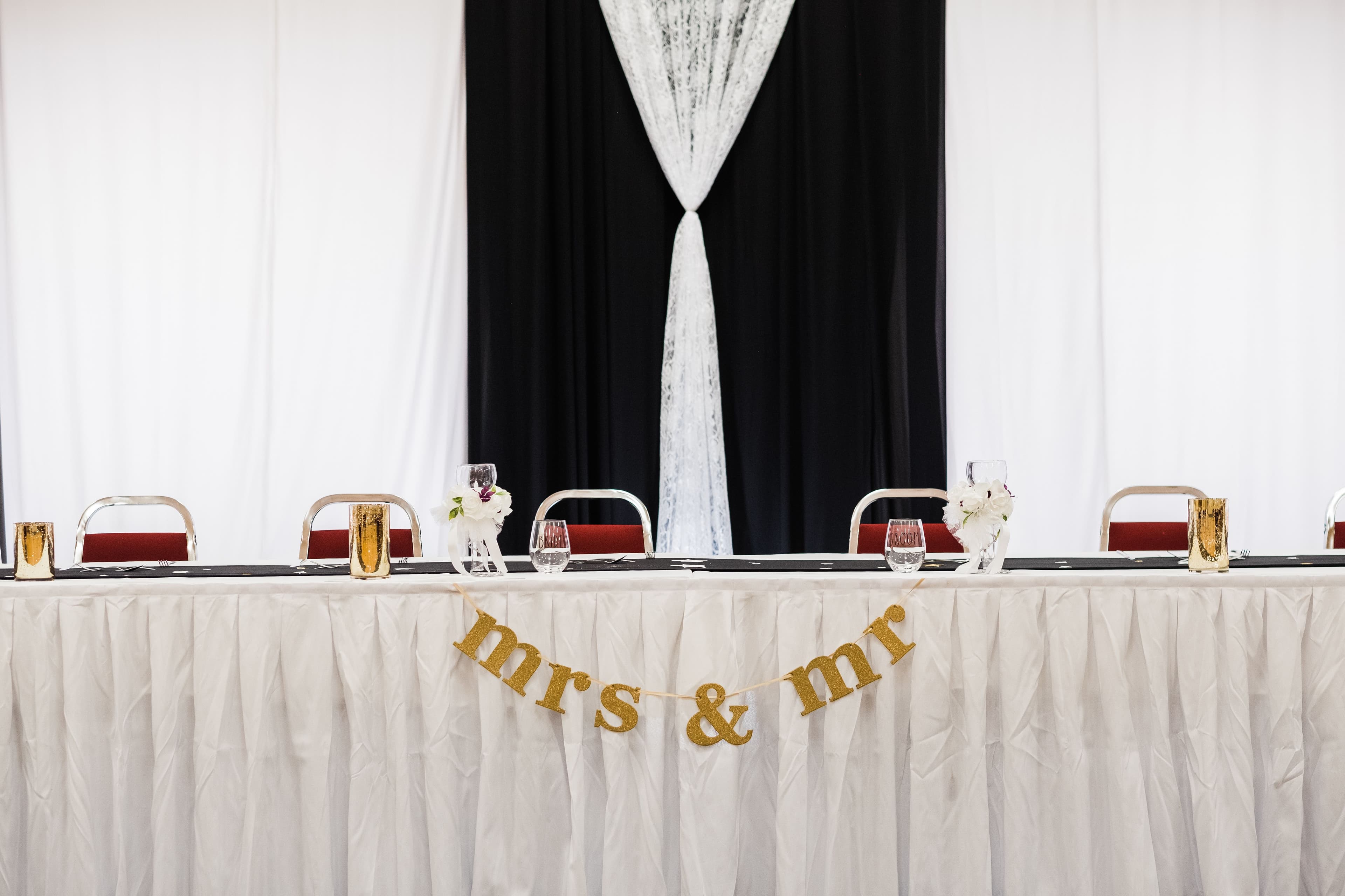 The wedding ring, Waterloo Regional Police Association, BMKH Photography, KW wedding photographer, Waterloo wedding venue, Kitchener wedding venue, Cambridge wedding venue, head table at reception, wedding decor, mr & mrs sign