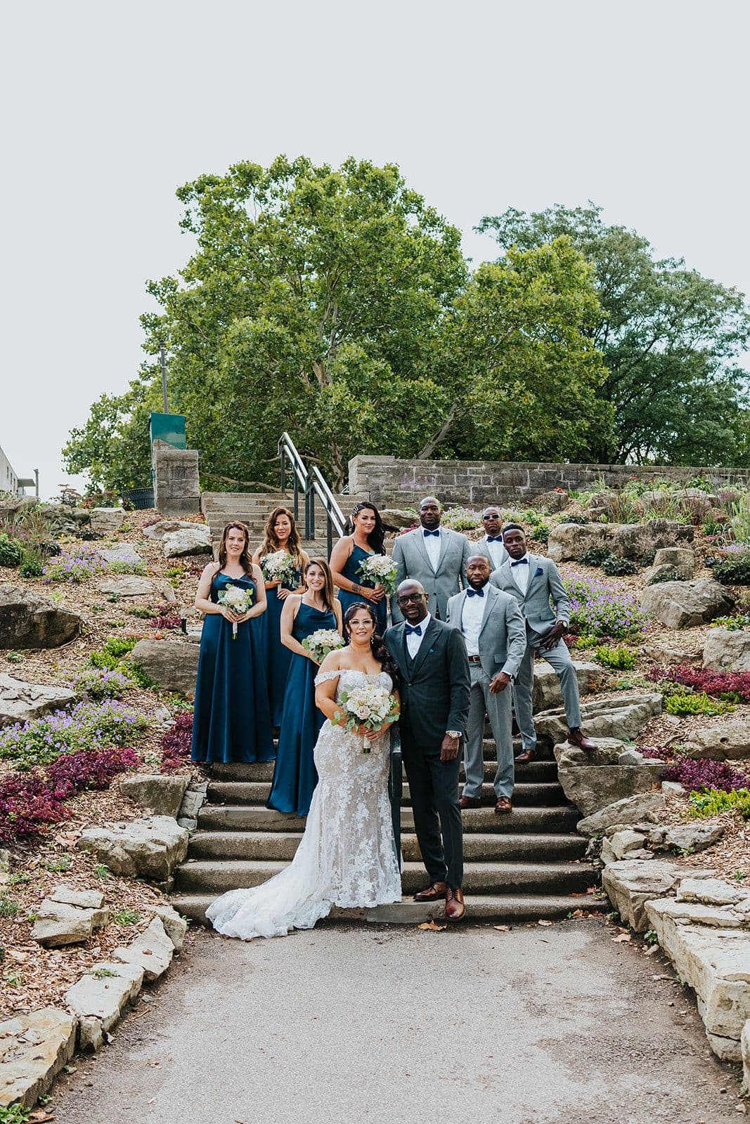 C Hotel by Carmen's, Hamilton wedding venue, Fedora Media, Cambridge wedding photographer, the wedding ring, bride and groom and wedding party standing on steps