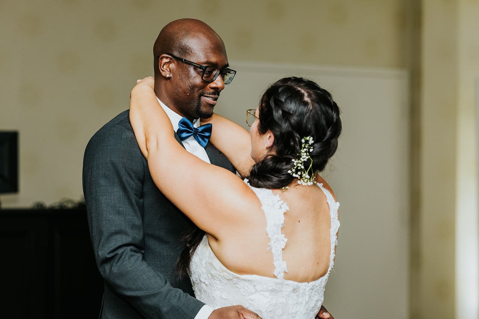 C Hotel by Carmen's, Hamilton wedding venue, Fedora Media, Cambridge wedding photographer, the wedding ring, bride and groom dancing and looking at each other