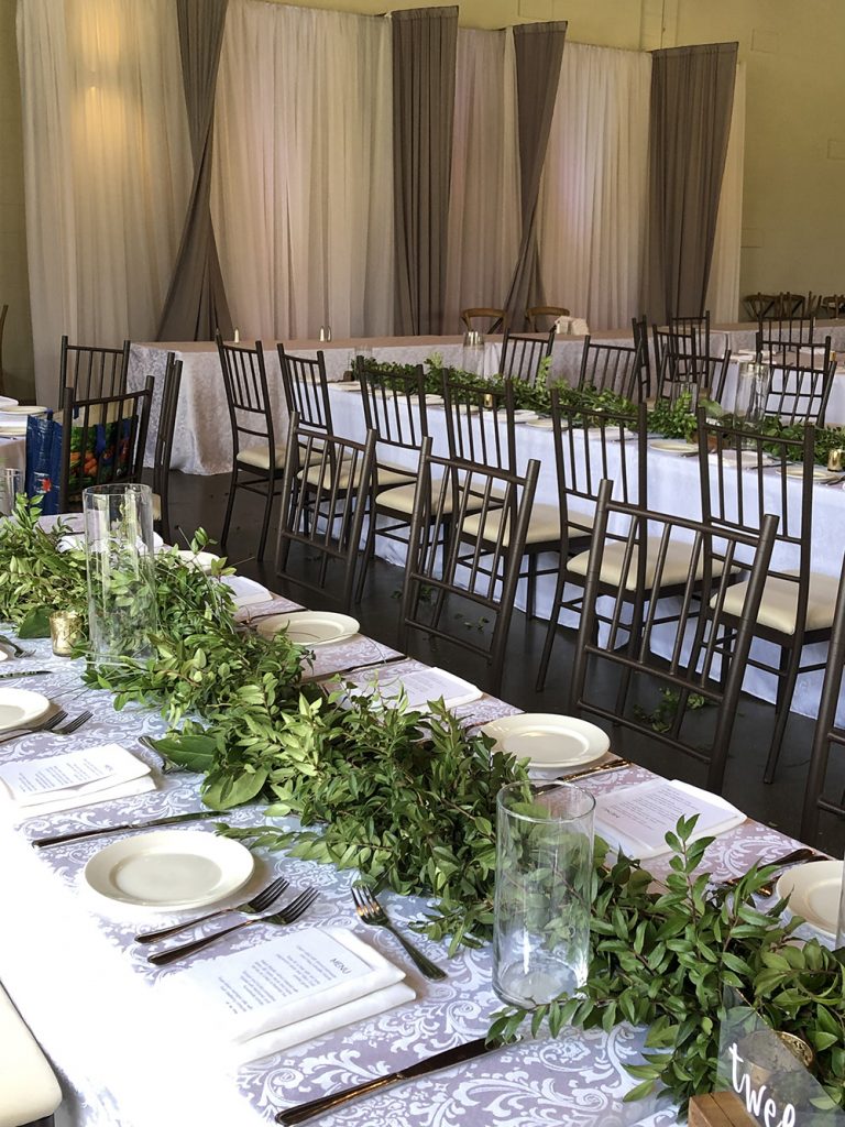 long table wedding decor with greenery now & always